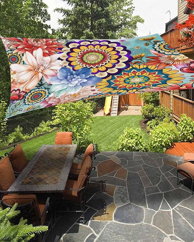 Sun Shade Sail 14'x18' Boho Floral Rectangle Sun Shade Sails Canopy Waterproof by LooPoP