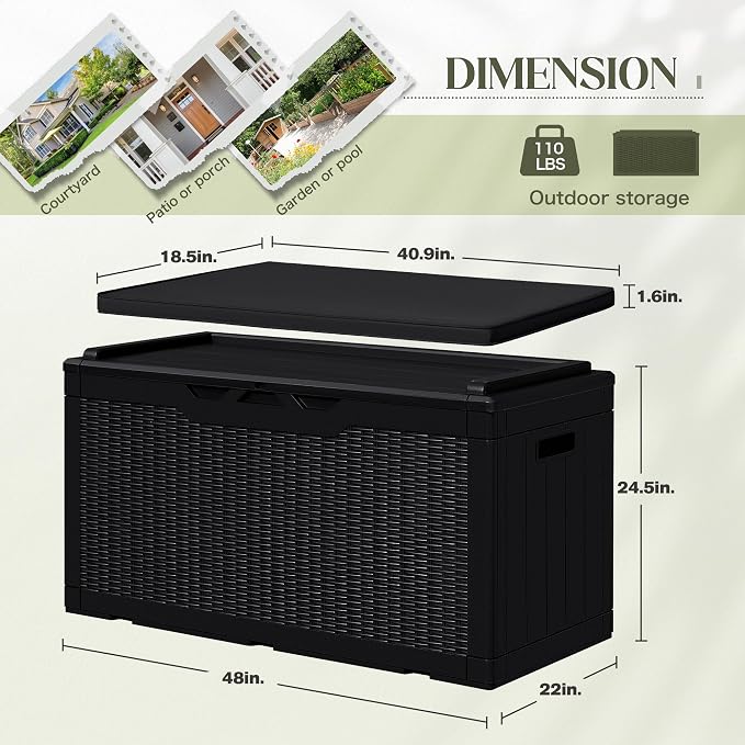 Greesum 100 Gallon Resin Deck Box Large Outdoor Storage - Image 4