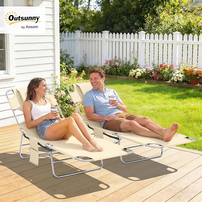 Outsunny Chaise Lounge Chair Outdoor Set of 2 - Image 2