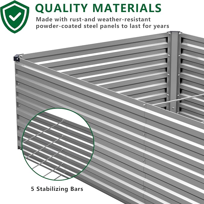 6x3x2FT Galvanized Raised Garden Bed Kit, Vegetable Plant Boxes-Rectangle Metal - Image 4