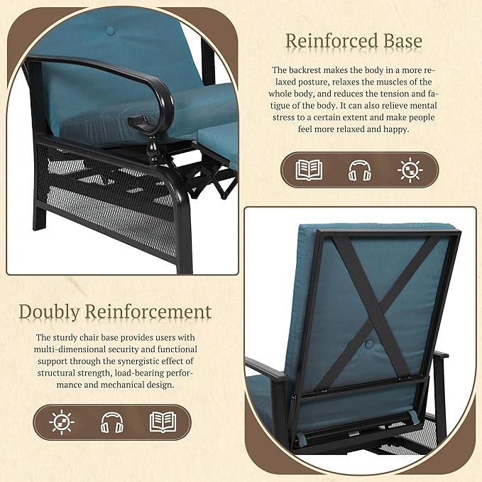 Oakcloud Adjustable Outdoor Lounge Chair Metal Patio Relaxing Recliner Chair Set - Image 5