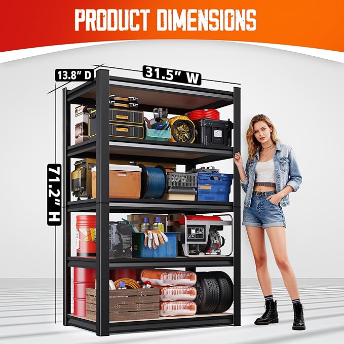 Set of 2 71"H Garage Shelving-5 Tier Garage Storage Shelves, Adjustable Heavy - Image 3