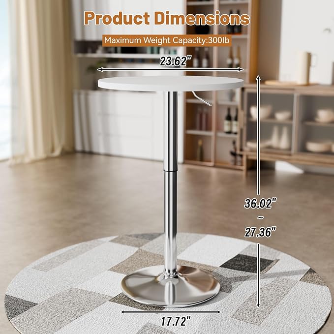 Flamaker Round Bistro Pub Table 23.6 Inch Height Adjustable 360° Swivel Bar - Image 3
