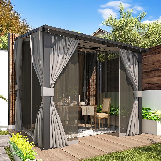 AECOJOY 8' X 8' Gazebo for Patio, Small Wall-Mounted Lean to Pergola 8x8 Gazebo - Image 3