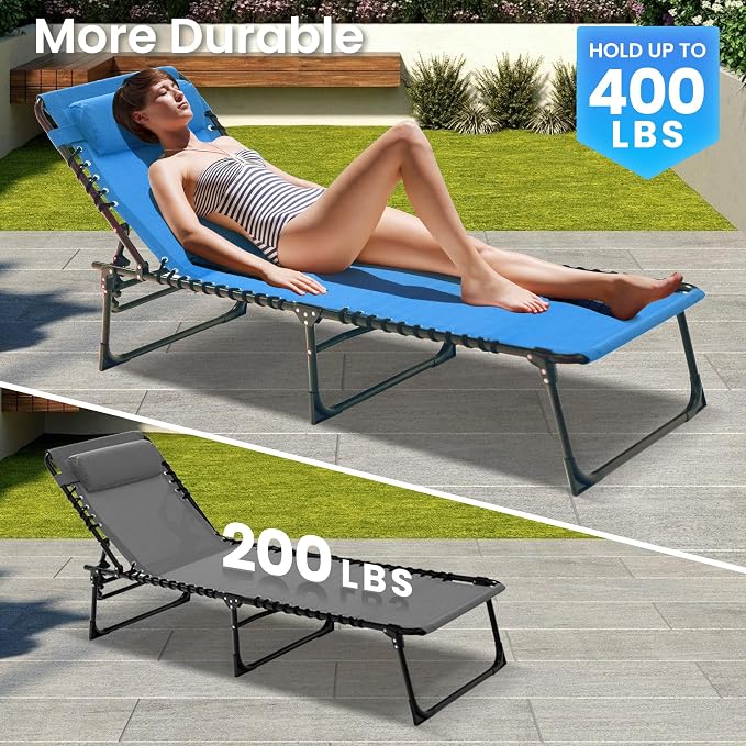 Folding Chaise Lounge Chair 2 Pack - 400lb Capacity - Image 3