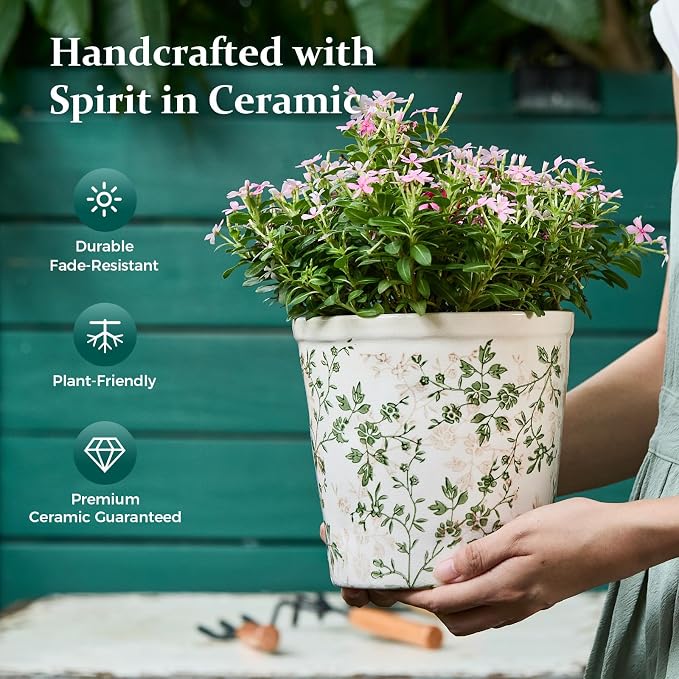 Ceramic Planter with Drainage Hole, Plastic Tray & Mesh, 6.7 Inch - Image 7
