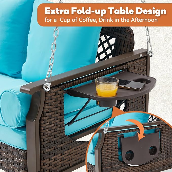 3 Seat Porch Swing, Wicker Patio Swing - Image 5
