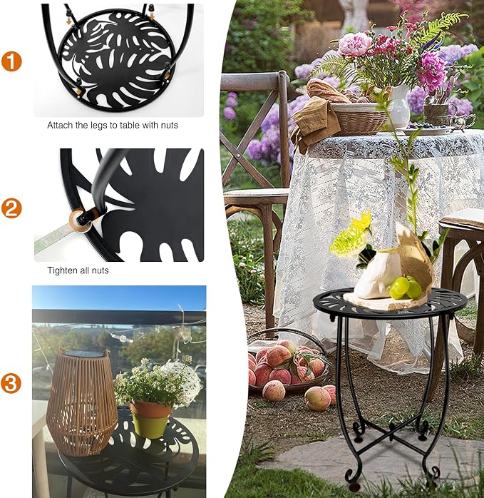 Outdoor Side Table for Small Spaces, Versatile 14 Inch Round Metal End Table - Image 7