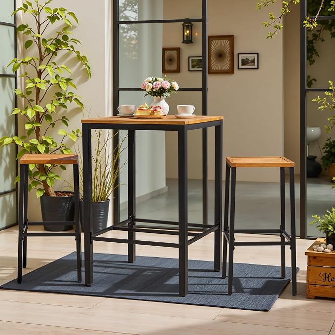 Devoko Acacia Wood Outdoor Patio Bar Set - Image 2