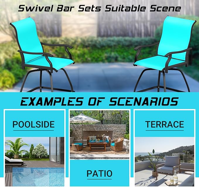 LEVELEVE Patio Bar Set 4pcs Swivel Bar Stools Outdoor Bistro Textilene - Image 6