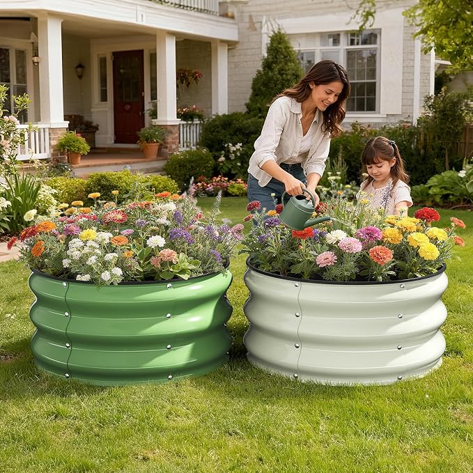 Galvanized Raised Garden Bed 2pcs 2x2x1 FT, Round Metal Raised Garden Bed - Image 7