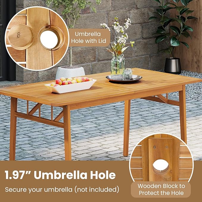 Tangkula 7 Pieces Patio Acacia Wood Dining Set, Outdoor Heavy Duty Rectangular - Image 4