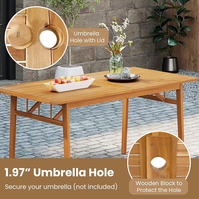Tangkula 3 Pieces Patio Dining Set, Acacia Wood Space Saving Outdoor - Image 3