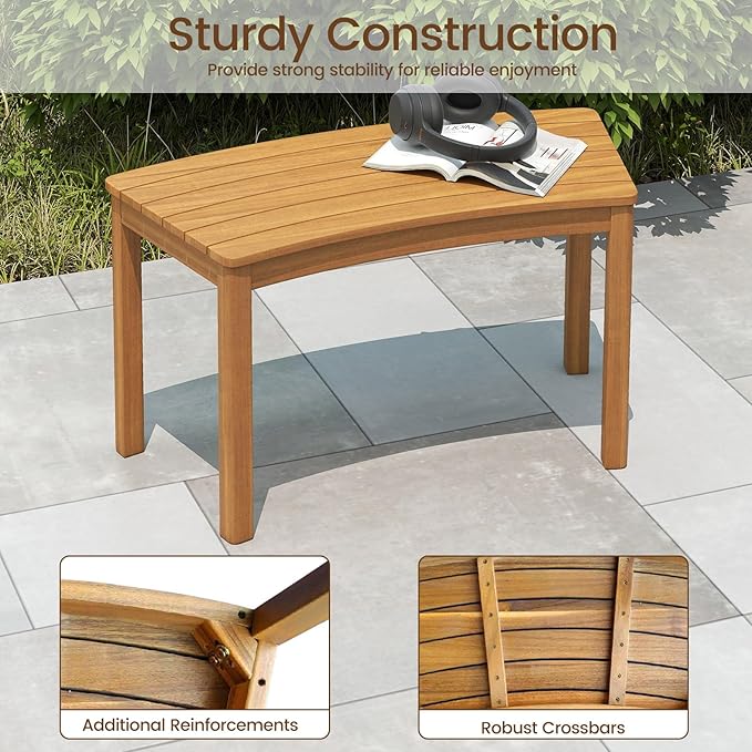 Tangkula Acacia Wood Outdoor Curved Bench Set of 3, Patio Garden Backless Fire - Image 5