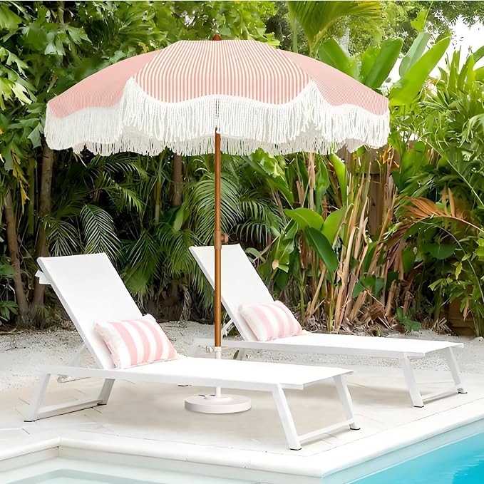 AMMSUN Boho Fringe Umbrella Outdoor Patio, 6.5ft UPF50+ Picnic Umbrella - Image 2