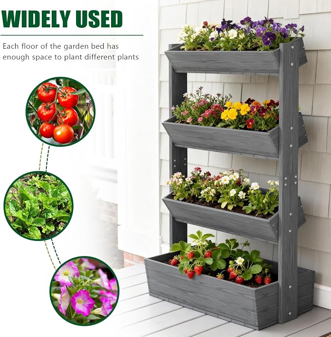 SUNYRISY 4 Tiers Vertical Raised Garden Bed Outdoor Planter Tower, Wooden - Image 5