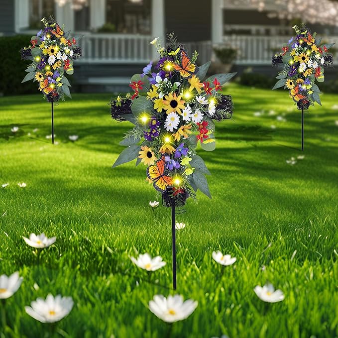 Solar Flower Cross Garden Stake Lights - Image 8