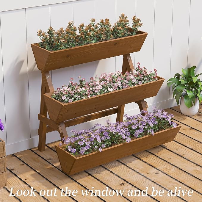 3-Tiers Wooden Raised Garden Bed, Wood Planter Box - Image 3