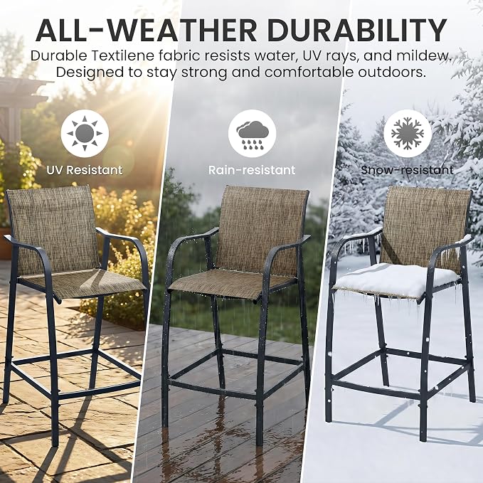 Crestlive Outdoor Bar Stools Set of 4, 500 lb Capacity Metal Patio Bar Chairs - Image 4