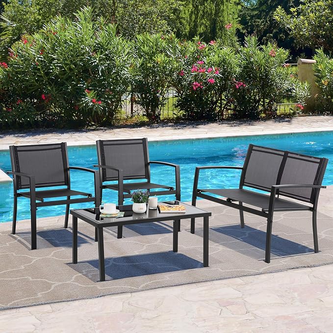 Vongrasig 4 Pieces Patio Furniture Sets, Outdoor Patio Conversation Sets - Image 2
