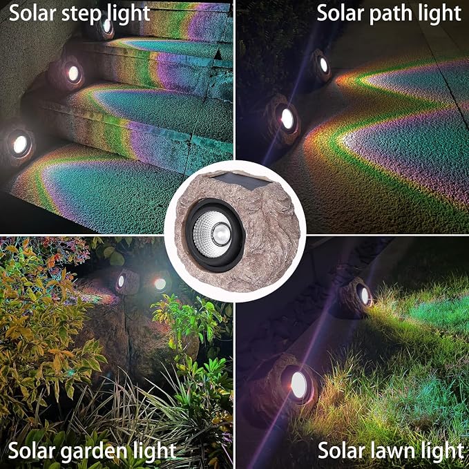 Solar Rock Lights Outdoor Waterproof, 2 Pack LED Colored Garden Rock Solar Light - Image 5