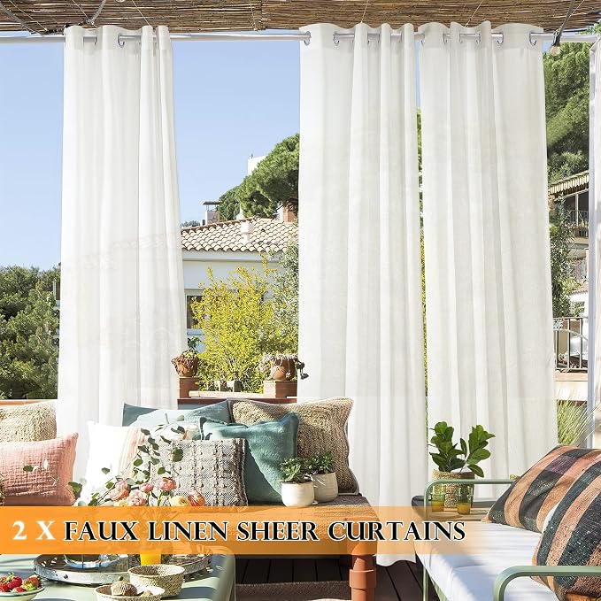 RYB HOME Linen Sheer Outdoor Curtains 84 inch Length 2 Panels Set, Lightweight - Image 3