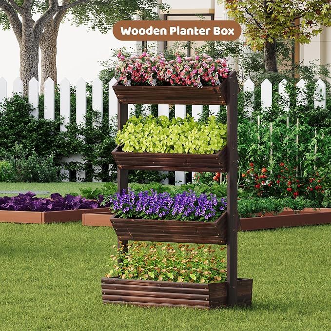 FILWH Wooden Raised Garden Bed Vertical Planter Box, Freestanding Plant Stand - Image 4