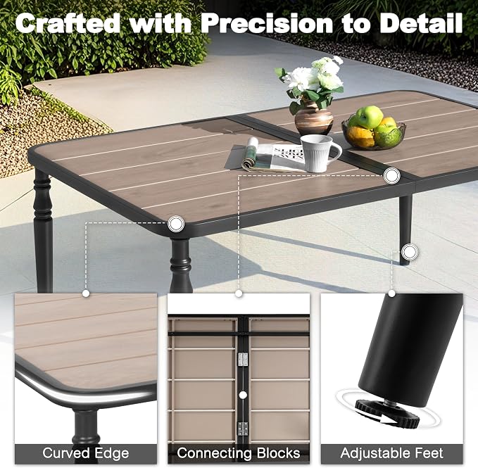 NUU GARDEN Patio Dining Table for 6, 61” x 37” Large Rectangle Metal Table - Image 7