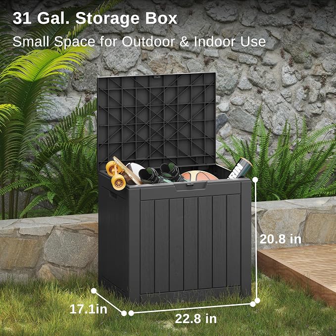 EAST OAK Outdoor Storage Box, 31 Gallon Deck Box, Waterproof Resin Storage Bin - Image 5