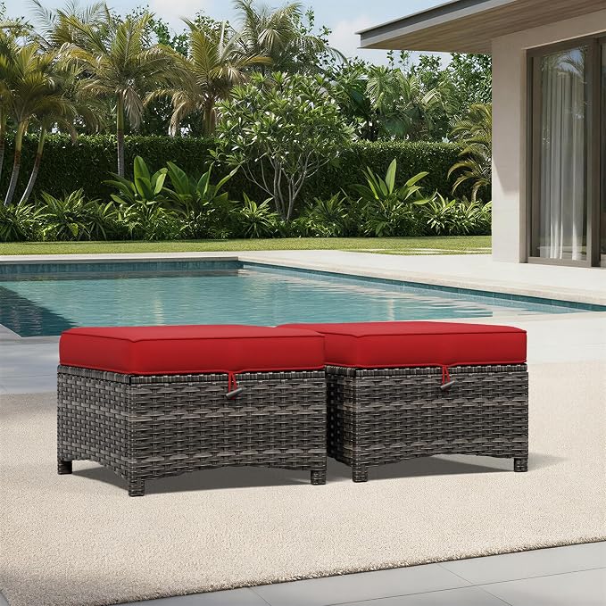 Joyside Outdoor Ottoman Set of 2, Patio Large Ottoman Foot Rest - Image 2