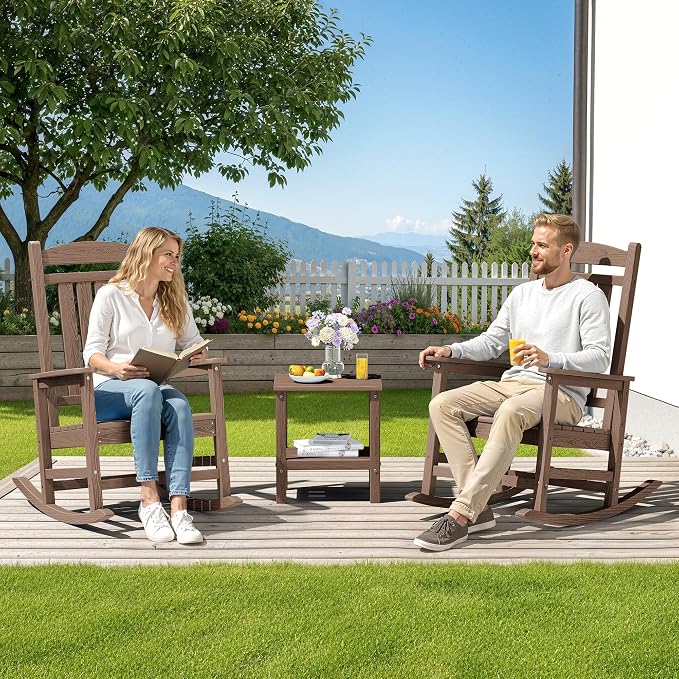 SERWALL HDPE Outdoor Rocking Chair Set of 2, Patio Rocking Chairs, All-Weather - Image 2