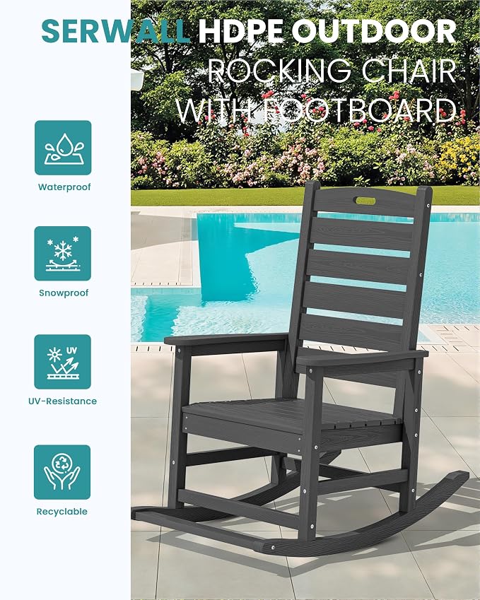SERWALL Outdoor Rocking Chair Set of 4, Oversized HDPE Patio Rocking Chair - Image 4