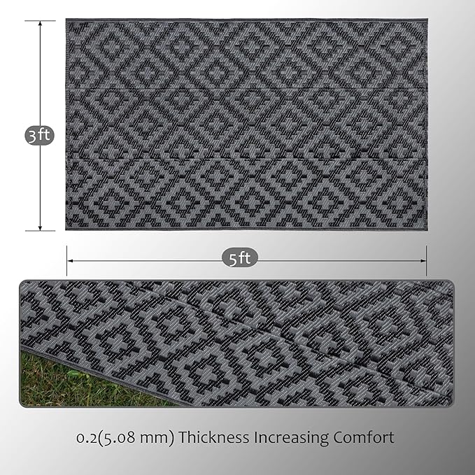 SAND MINE Waterproof Outdoor Rug 8x8 ft, Plastic Reversible Rug, Modern Area Rug - Image 2