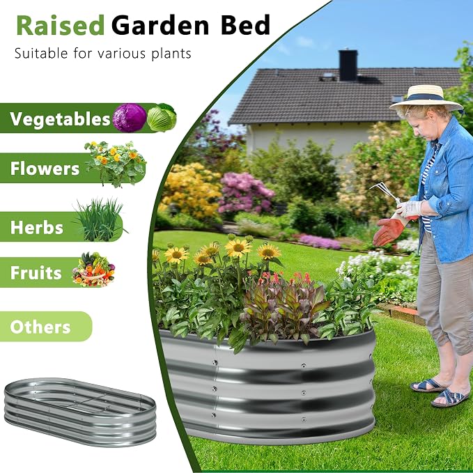 6x3x1ft Galvanized Oval Raised Garden Bed, Outdoor Planter Box Metal Patio Kit - Image 6
