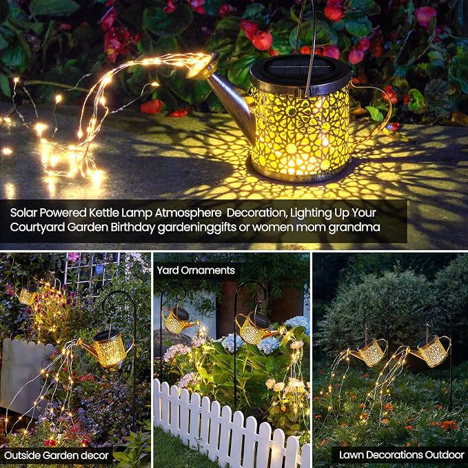 Solar Lights Outdoor Decorative, Metal Watering Can Lights Waterproof, Small - Image 2