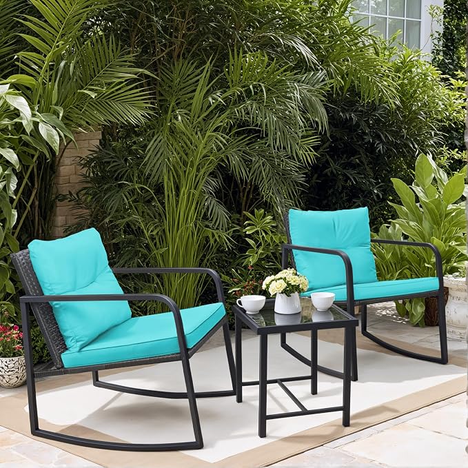 Greesum 3 Pieces Rocking Wicker Bistro Set, Patio Outdoor Furniture by BuynowfromGreesum