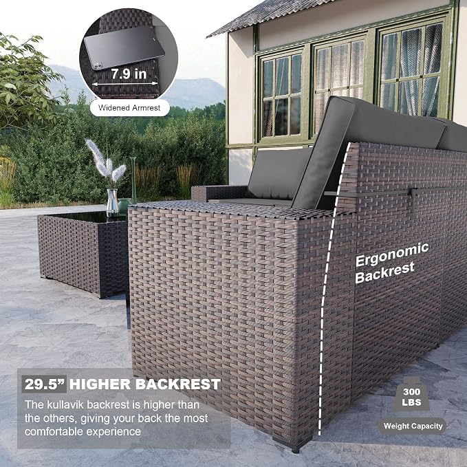 Kullavik Outdoor Patio Furniture Set 6 Pieces Sectional Rattan Sofa Set Brown - Image 2