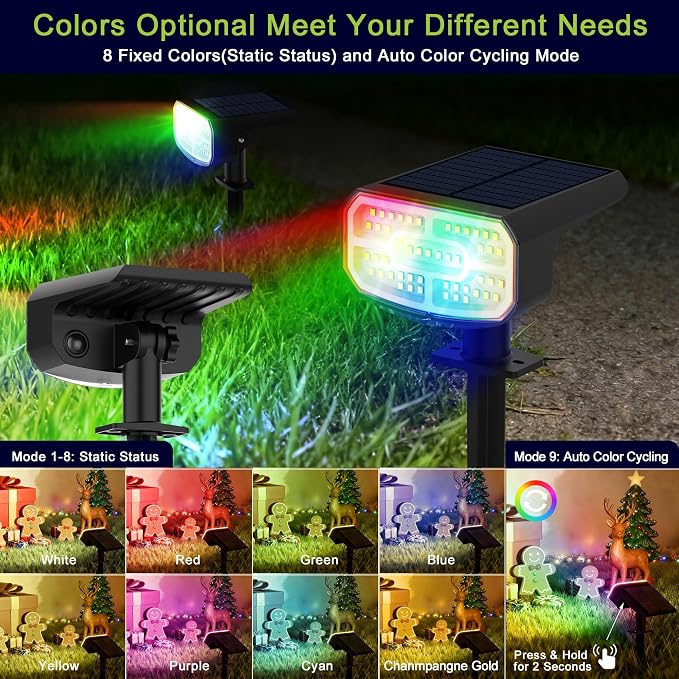DAMINY Color Changing Solar Spot Lights 9 Lighting Modes, Outdoor Waterproof - Image 2