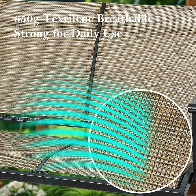 Textilene 3 Seat Hanging Swing, 5.2FT Patio Bench Swing, 660lbs Heavy Duty - Image 4