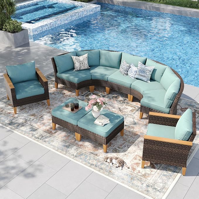 PHI VILLA 7-Piece Wicker Patio Furniture Set, Outdoor Half-Moon Curved by PHIVILLAThepioneerofcomfortablehouseholdsupplies