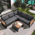 4 Pieces Outdoor Patio Conservation Set, Metal and Wood Frame Sectional by Merax