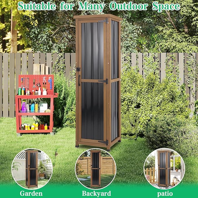 Outdoor Storage Cabinet Weatherproof, Tall Wood Garden Potting Bench Table - Image 7