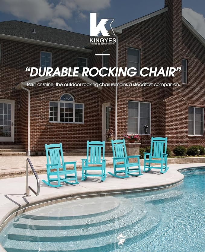 KINGYES HDPE Outdoor Rocking Chair Set of 4, All-Weather Poly Patio Rocking - Image 8