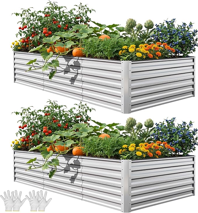 YITAHOME 8x4x2ft 2pcs Large Raised Garden Bed Kit, Galvanized Metal Planter Box by YITAHOME