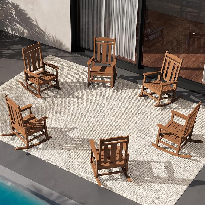 SERWALL Outdoor Rocking Chair Set of 6, Patio Rocking Chair Sets, HDPE Rocking by SERWALL