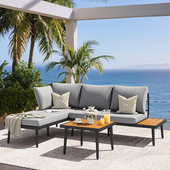 Greesum Outdoor Sectional Sofa Set L-Shaped Metal Patio Furniture - Image 4