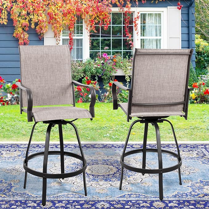 Vongrasig 4 Piece Patio Swivel Bar Chairs, All Weather Metal Textile High - Image 8