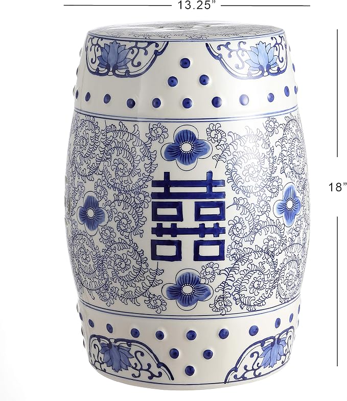 JONATHAN Y TBL1013A Double Happiness 18" Chinoiserie Ceramic Drum - Image 3