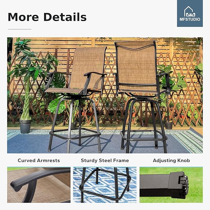 MFSTUDIO Outdoor Bar Stools Set of 2, Swivel Bar Height Patio Chairs Outdoor - Image 4