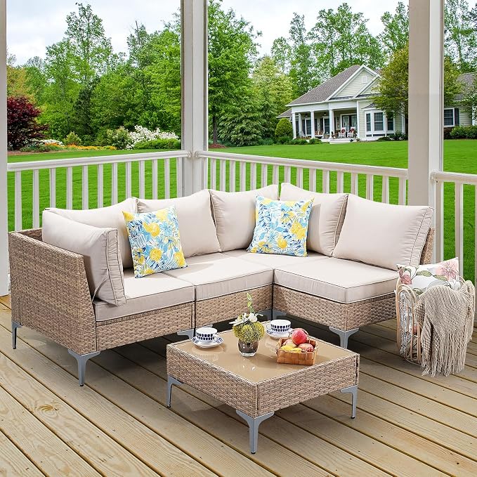 5-Piece Patio Furniture Set, Outdoor Wicker Sectional Sofa - Image 7